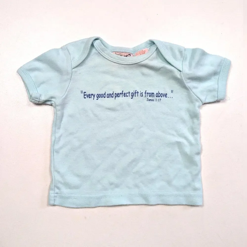Vintage Shirt Unisex Children's Baby 6m Blue James 1:17 Scripture